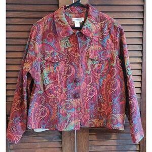 Coldwater Creek Burgundy Paisley Pattern Button Up Tapestry Womens Jacket XL